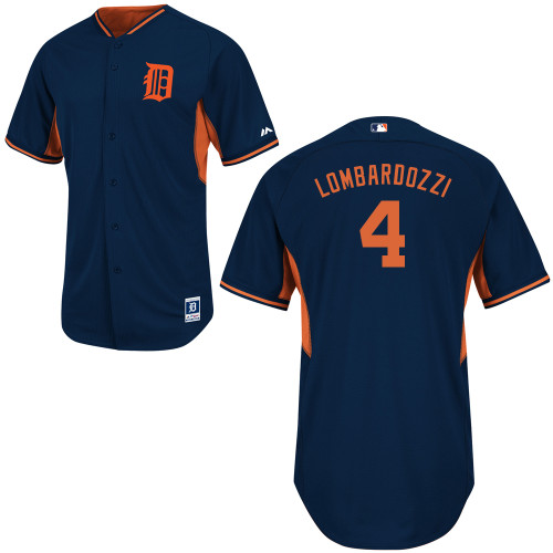 Steve Lombardozzi #4 MLB Jersey-Detroit Tigers Men's Authentic 2014 Navy Road Cool Base BP Baseball Jersey